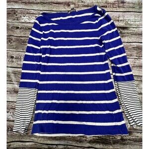 Banana Republic Blue and White Striped Round Neck T-Shirt Women's Size S